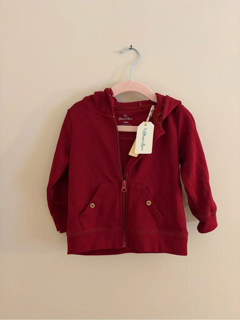 NWT! Oliver & Rain Burgundy Organic Cotton Zip Up Hoodie